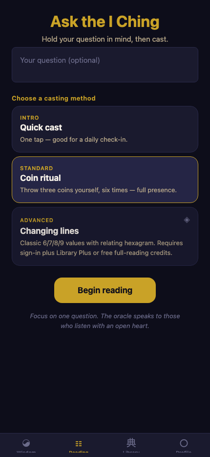 Ask a question before an I Ching reading