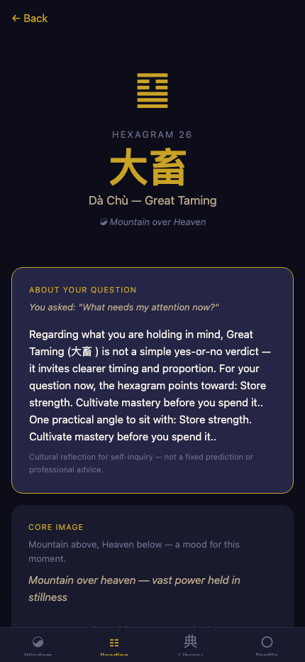 Hexagram Layer 1 reading summary